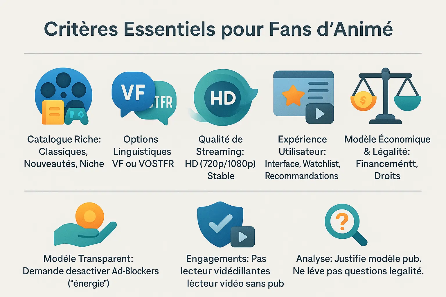 Infographie critères de choix d'une plateforme de streaming d'anime