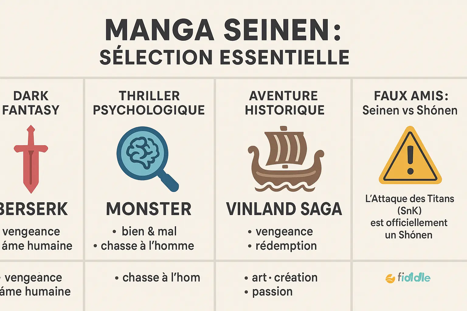 Couvertures de mangas seinen célèbres