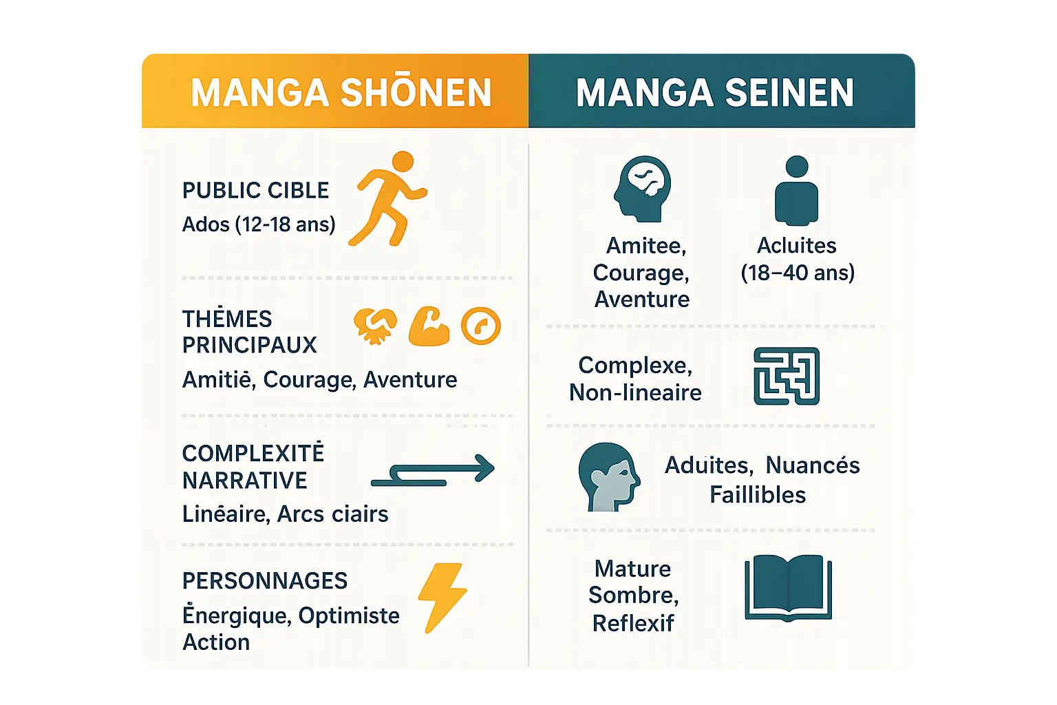 Comparaison visuelle entre personnages de shonen et de seinen